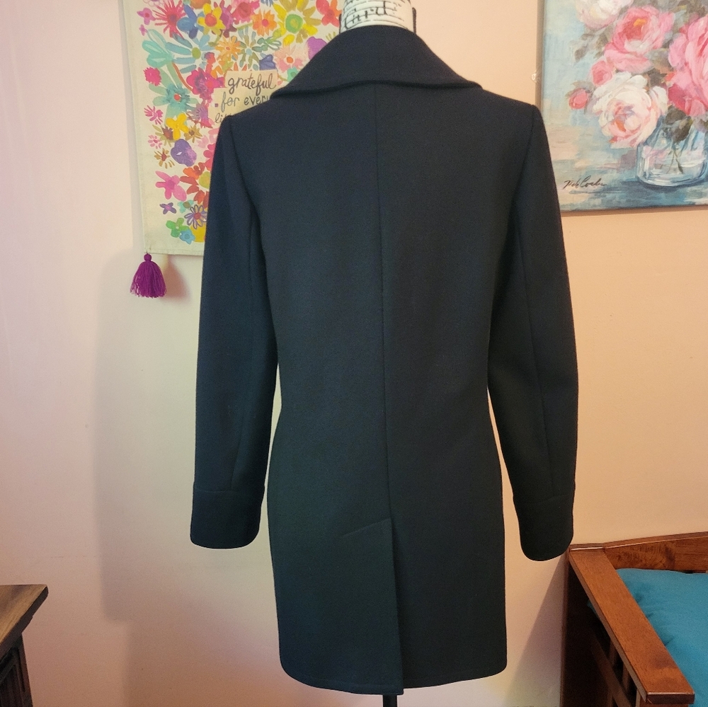 Trina Turk MSRP $589 Lambswool Blend Double- Breasted Black Pea Coat, 10, EUC - Picture 9 of 16